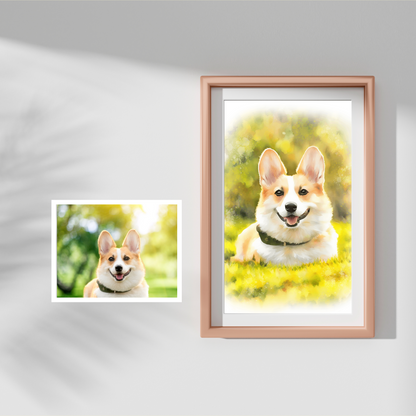 Custom Dog Portrait from Photo - Personalized Pet Painting Gift Watercolor Style Art Based on Your Pet's Picture