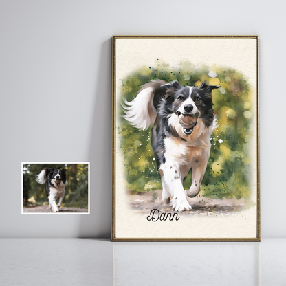 Custom Dog Portrait from Photo - Personalized Pet Painting Gift Watercolor Style Art Based on Your Pet's Picture