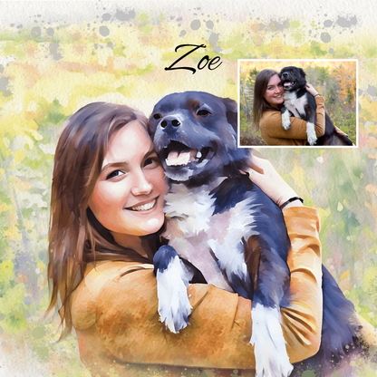 Custom Dog Portrait from Photo - Personalized Pet Painting Gift Watercolor Style Art Based on Your Pet's Picture